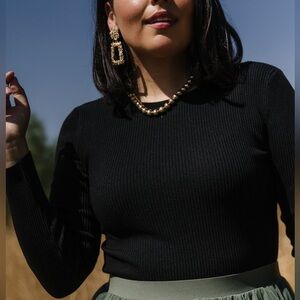 Baltic Born Black Sora Ribbed Knit Top M , NWT